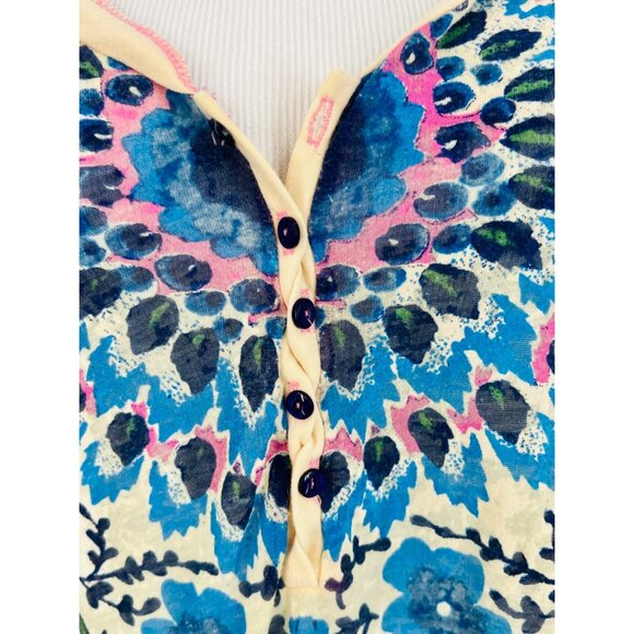 Vintage Free People Floral Boho Pullover Burnout Henley Hoodie Long Sleeve Top - Picture 4 of 16